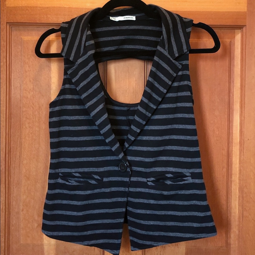 black and grey striped vest